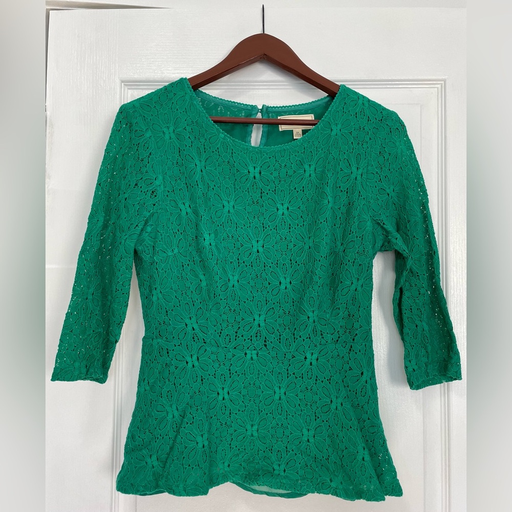 Moulinette Soeurs Green Lace Peplum Top